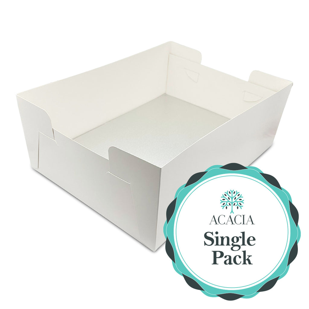ACACIA 18" x 14" White Cake Box & Board Combo | 13mm Thick Silver Sturdy Drum with Matching Box