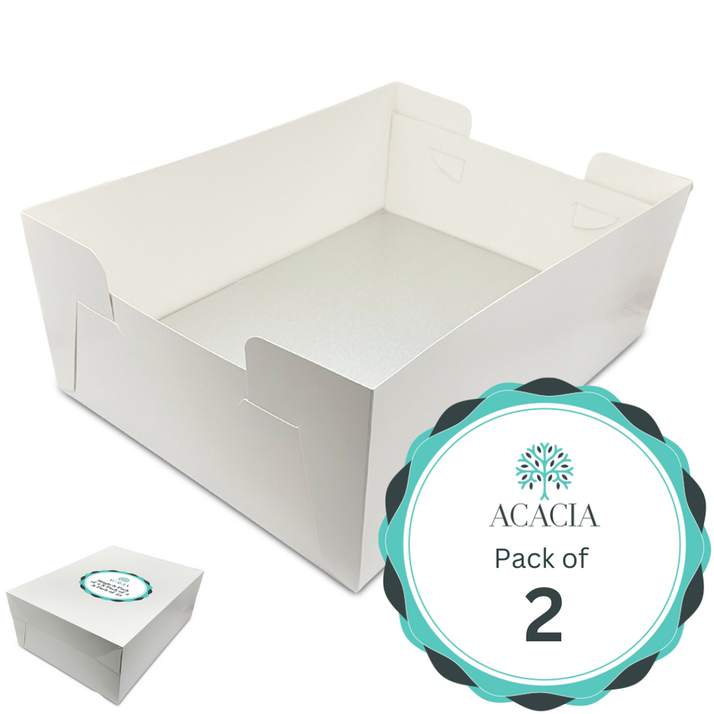 ACACIA 18" x 14" White Cake Box & Board Combo | 13mm Thick Silver Sturdy Drum with Matching Box