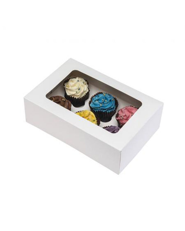 6 Cavity Hole White Plain Cup Cake Box with Clear Window on top