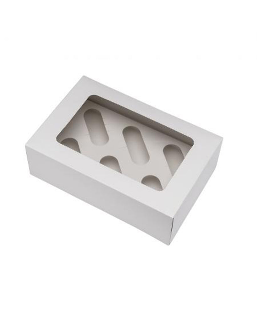 6 Cavity Hole White Plain Cup Cake Box with Clear Window on top