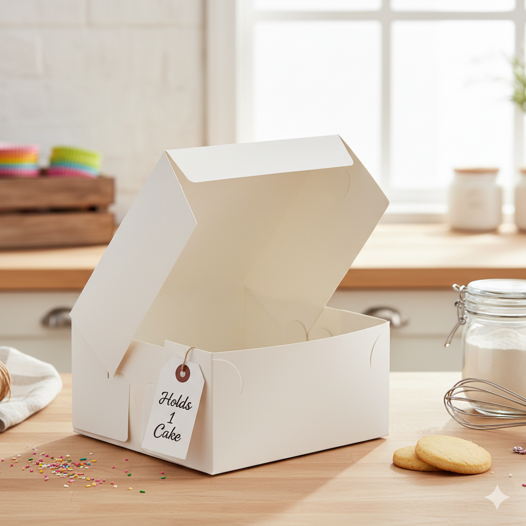 White Folding Cake Boxes | 6"  7"  8" 9" Bakery Packaging for Wedding, Birthday & Celebration Cakes