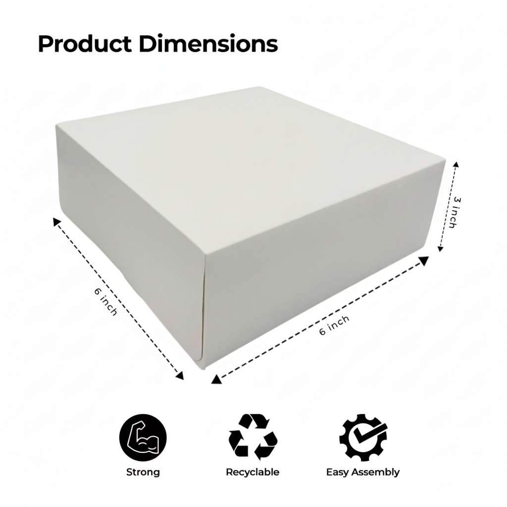 White Folding Cake Boxes | 6"  7"  8" 9" Bakery Packaging for Wedding, Birthday & Celebration Cakes