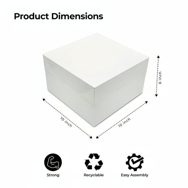 White Cake Boxes with Lid (8”, 10”, 12”) – Strong Cardboard Cake Packaging for Weddings & Parties