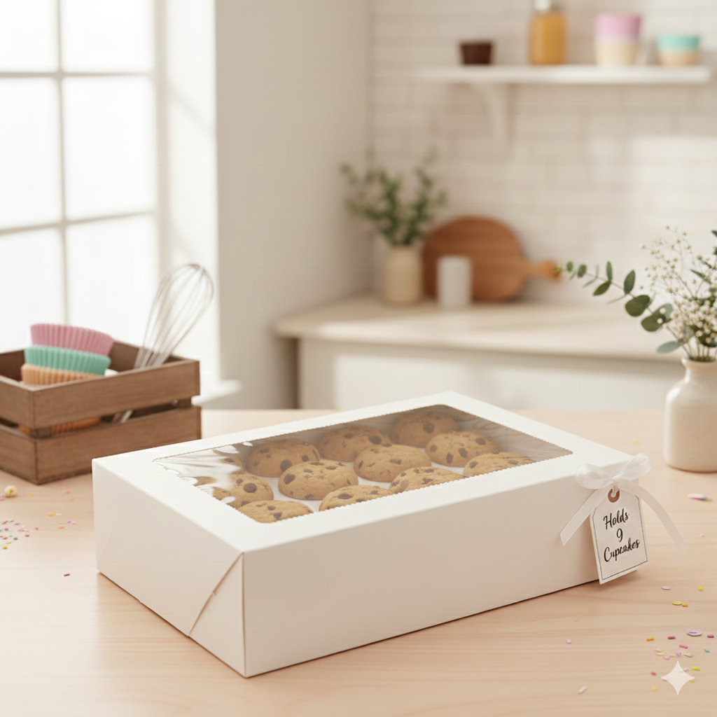 12 Hole Cupcake Box with Clear Window | White Cardboard Cupcake Packaging for Bakers & Home Bakeries