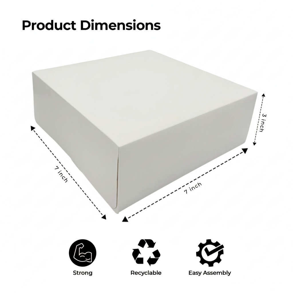 White Folding Cake Boxes | 6"  7"  8" 9" Bakery Packaging for Wedding, Birthday & Celebration Cakes