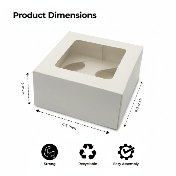 4 Cavity Hole White Plain Cup Cake Box with Clear Window on top