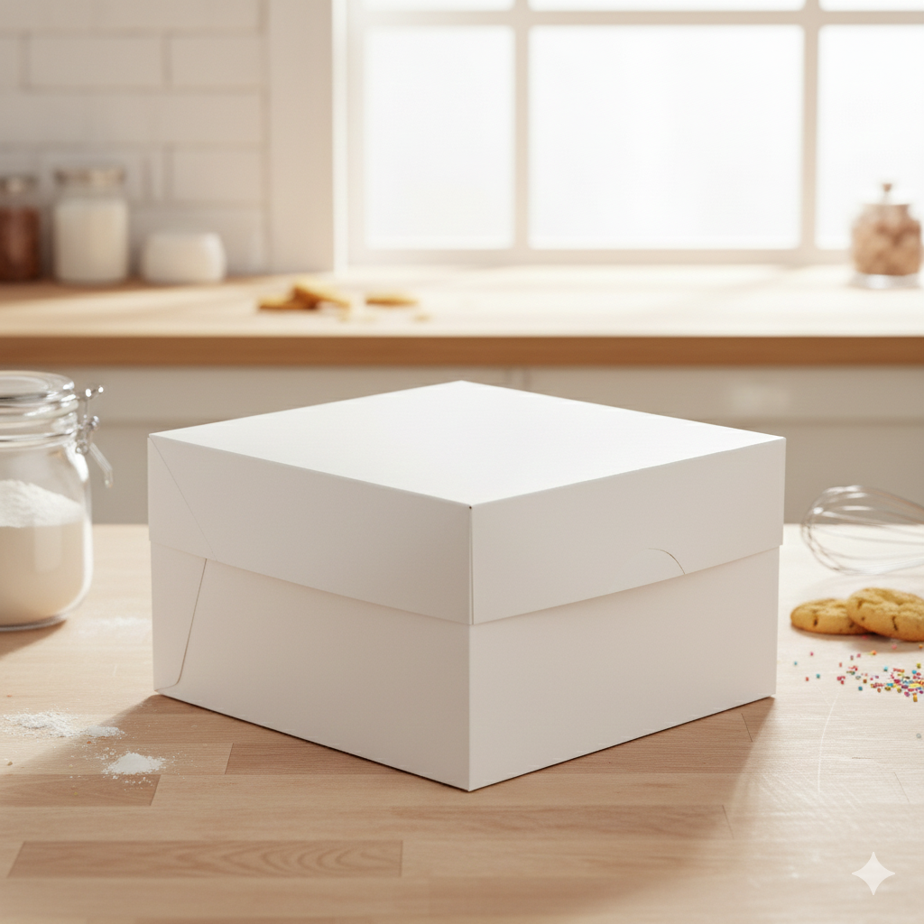 White Cake Boxes with Lid (8”, 10”, 12”) – Strong Cardboard Cake Packaging for Weddings & Parties